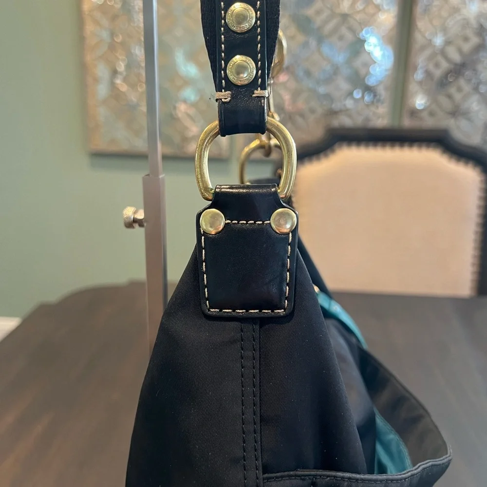Y2K Coach Hampton Black Hobo Shoulder Bag with Teal Lining